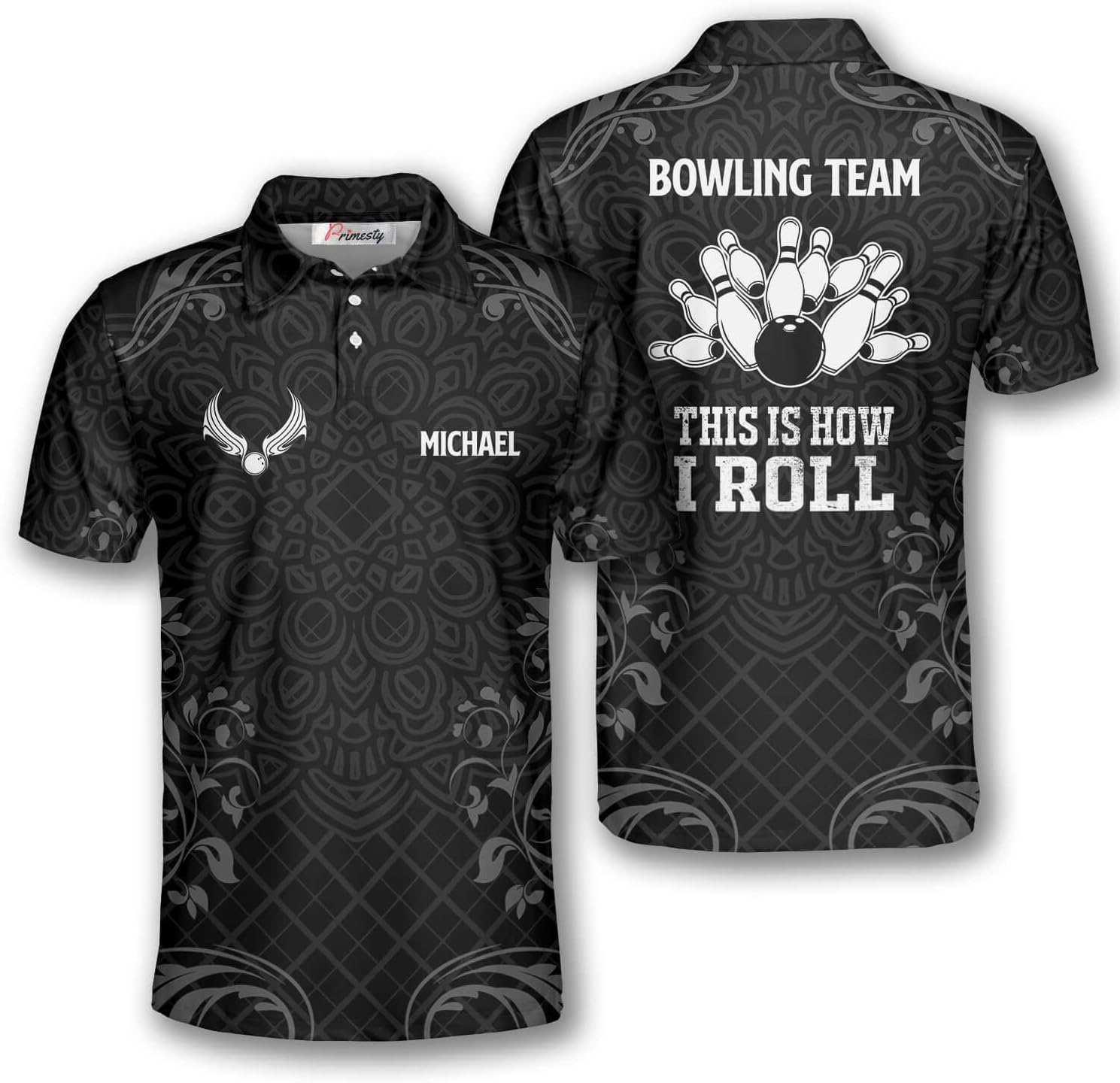 PRIMESTY Personalized Bowling Shirts for Men Custom Name and Team Name Bowling Polo Shirts Bowling Jerseys Size S-5XL