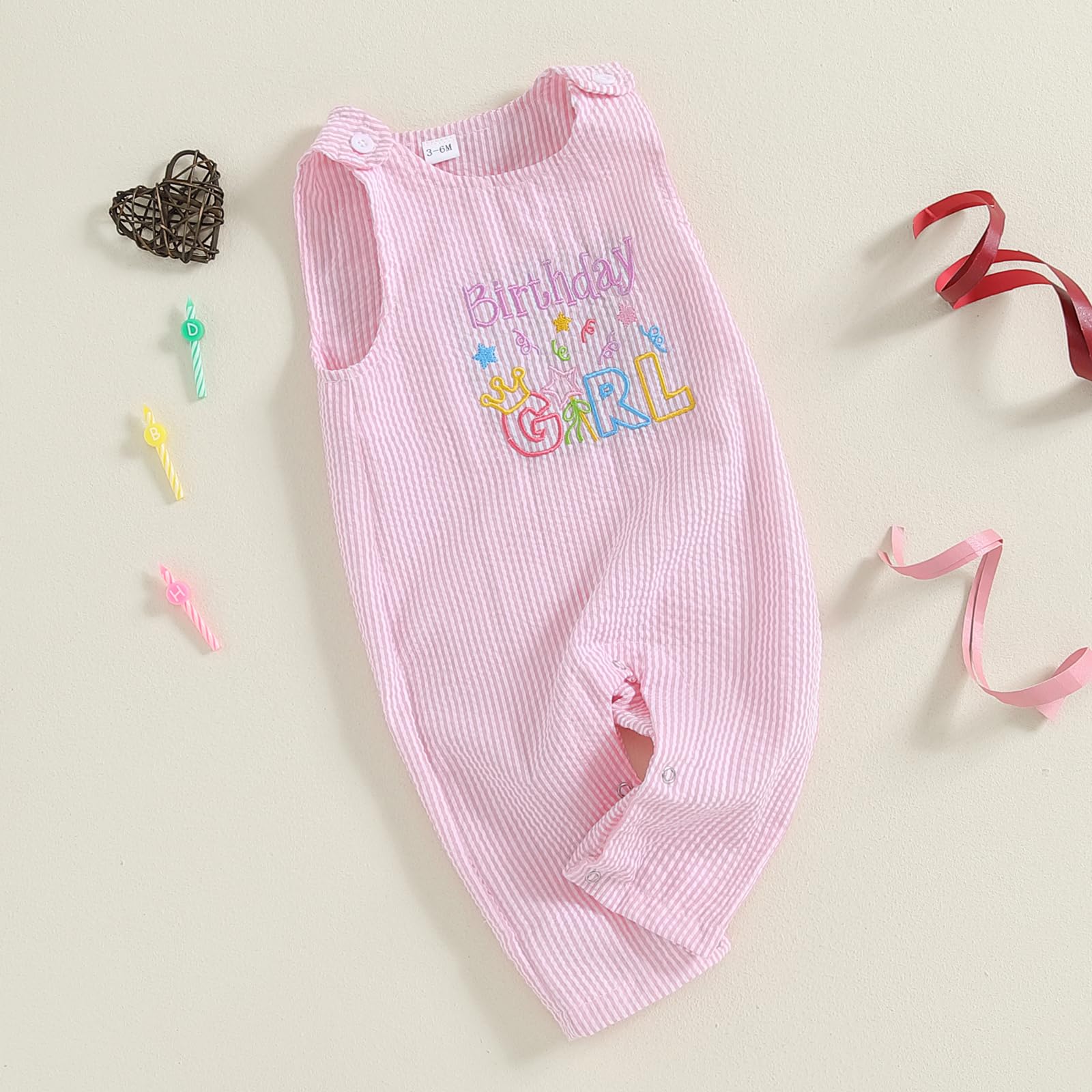 SAYOO First Birthday Outfit Girl Boy Embroidery Romper Overall Baby One Year Old Jumpsuit (A Pink, 6-12 Months)