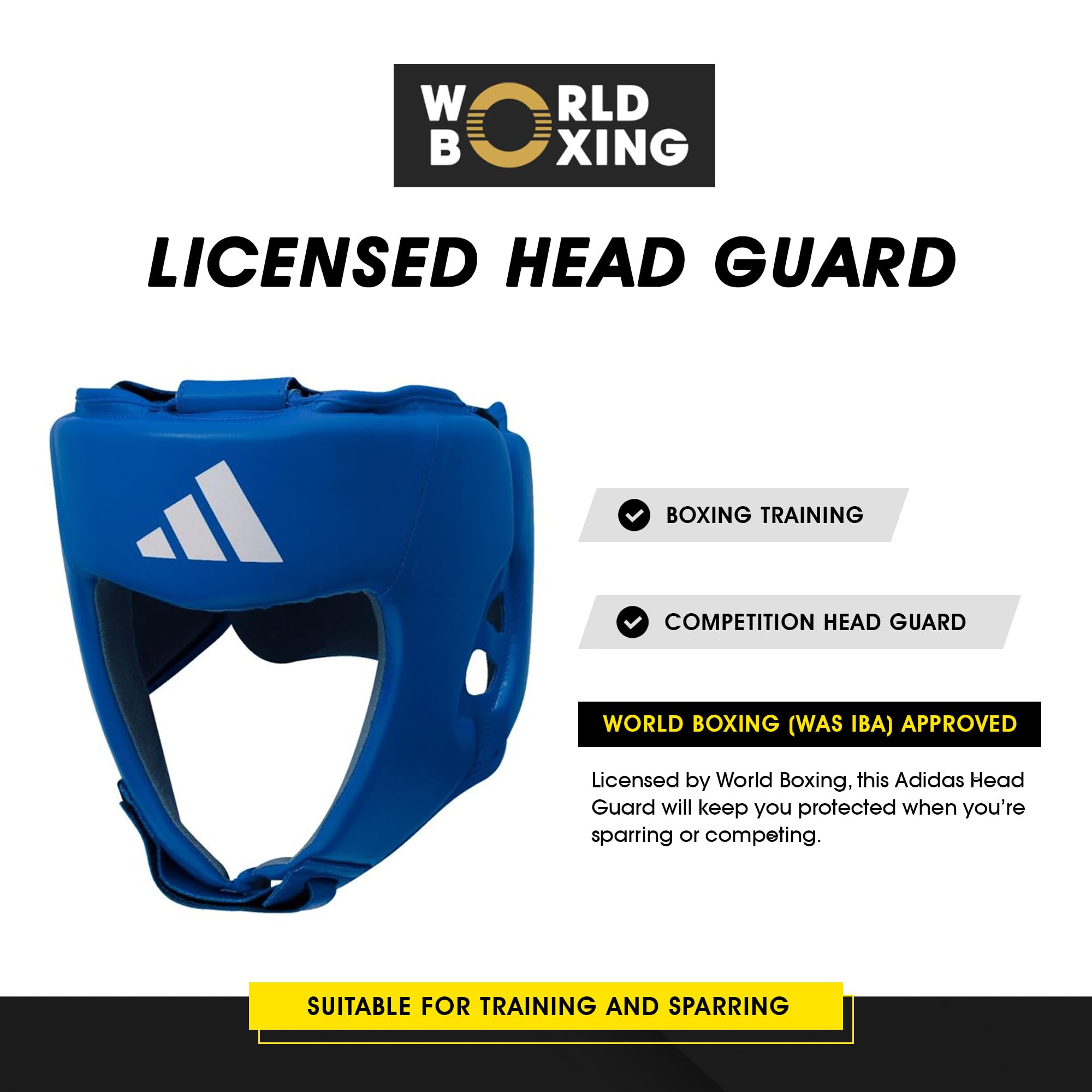 adidas World Boxing lizenzierter Kopfschutz - Verstellbarer rutschfester Stirn- & Ohrenschutz, Kopfschutz für Boxen, Training, Sparring