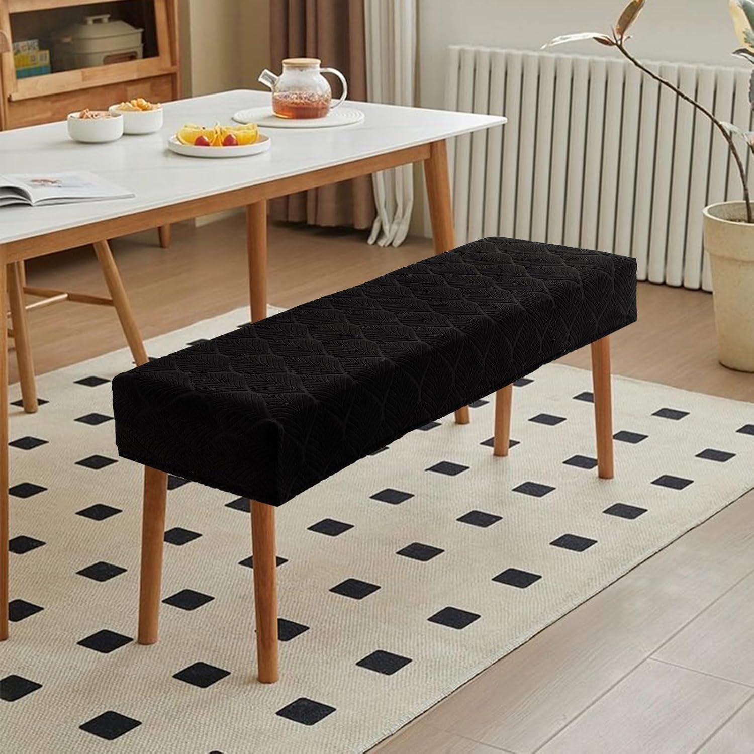 Genina Waterproof Dining Room Bench Covers, Stretch Jacquard Bench Seat Protector Cover, Rectangular Bench Cover for bedrooms, Living Rooms, Kitchens, Removable, Washable