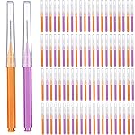 Patelai 100 Pieces Braces Brush for Cleaner Interdental Brush Toothpick Dental Tooth Flossing Head Oral Dental Hygiene Flosser Toothpick Cleaners Tooth Tool(Purple, Orange,Cute Size)