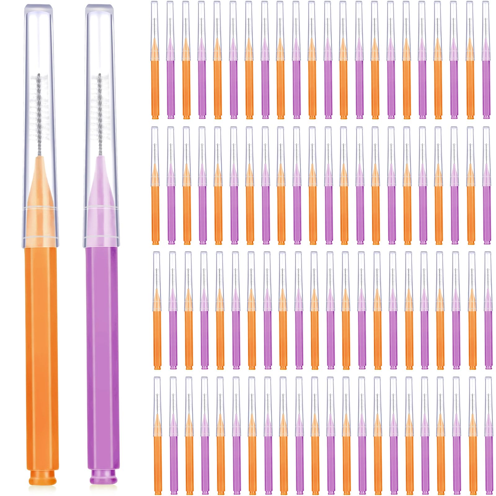 Patelai 100 Pcs Braces Dental Brushes,Purple, Orange,Cute Size