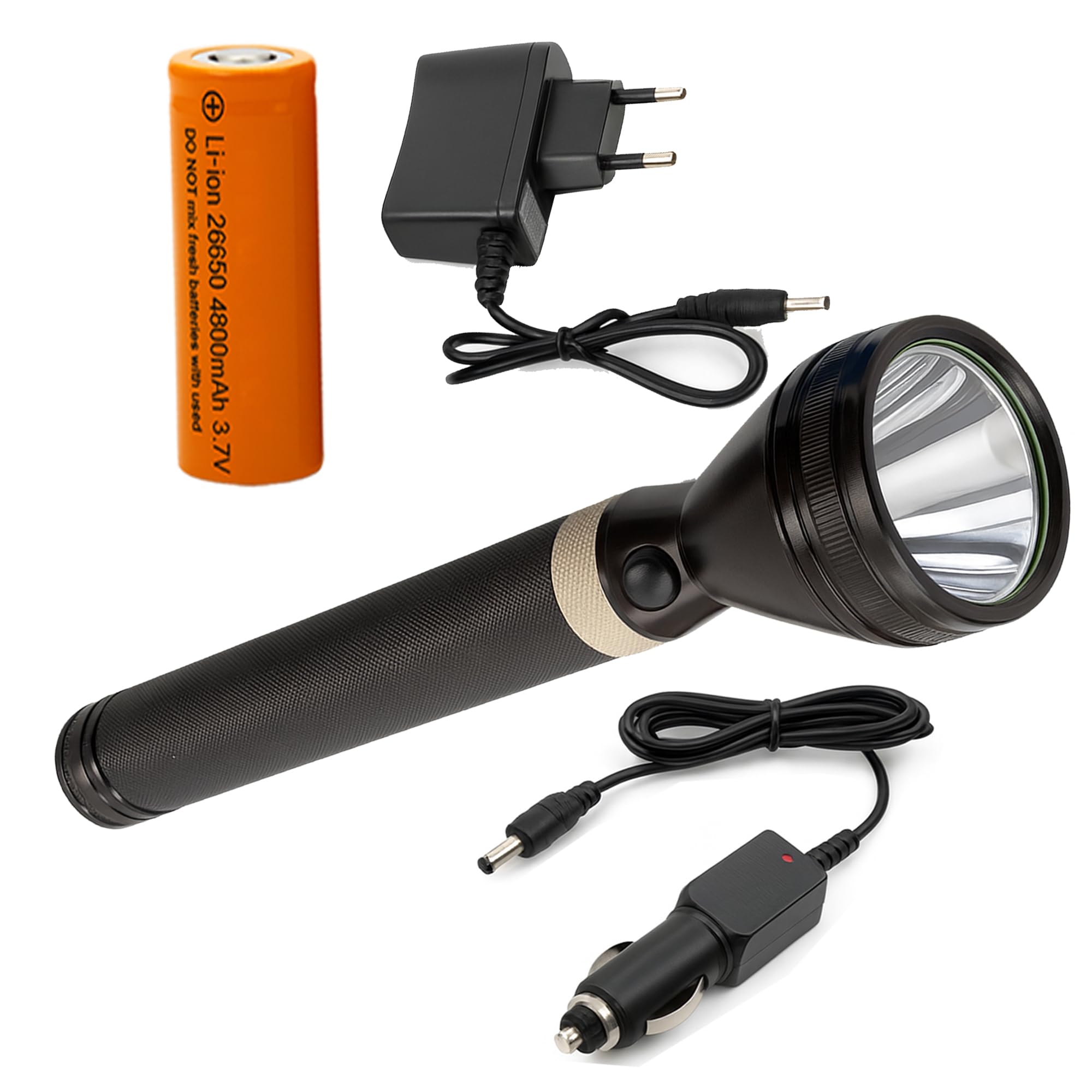 High-Power Rechargeable Metal LED Torch with 4800mAh Battery, Ultra Long 1000m Beam for Camping, Emergency, Car & Home – 3 Modes – Dual Charging Kit Included-image-38