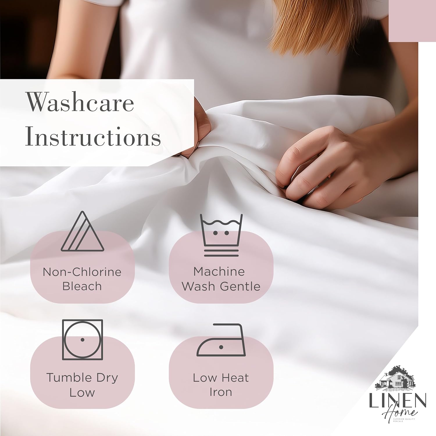 Linen Home 100% Cotton Printed Percale Sheets California King Size, Deep Pocket, 4 Pieces Set-1 Flat, 1 Deep Pocket Fitted Sheet and 2 Pillowcases, Crisp Cool Bed Linen, Mauve Silhouette Floral