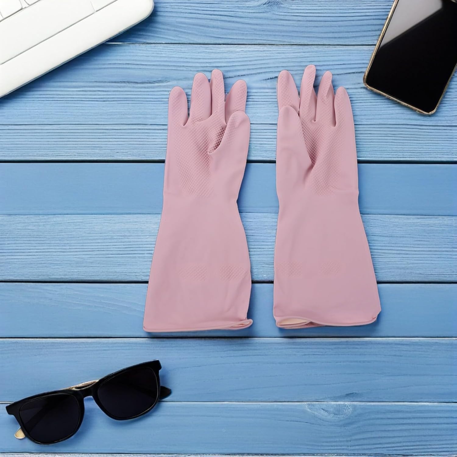 Reusable Non-slip Waterproof Latex Dishwashing Gloves 4 Pairs Household Kitchen Cleaning Gloves for Toilet and Vegetable Washing Medium Size