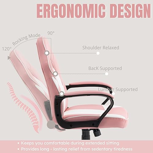 Miniatura 6 de Silla ergonómica para computadora y juegos, estilo de carreras, ejecutiva, para oficina en casa, de cuero sintético, para adultos, adolescentes,