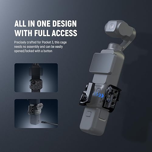 Miniatura 4 de NEEWER Pocket 3 Jaula, Plataforma de Grabación de Video para Cámara Gimbal de Aleación de Aluminio con Adaptador Incorporado de Accesorios de Cámara