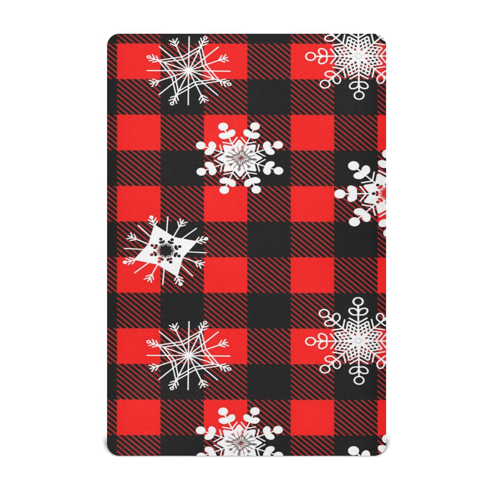 Moudou Christmas Snowflake Plaid Playard Sheet for Boy Girls, Soft Breathable Fitted Toddler Sheet for Standard Playard Bed Mattress, 39 x 27 x 5 Inch
