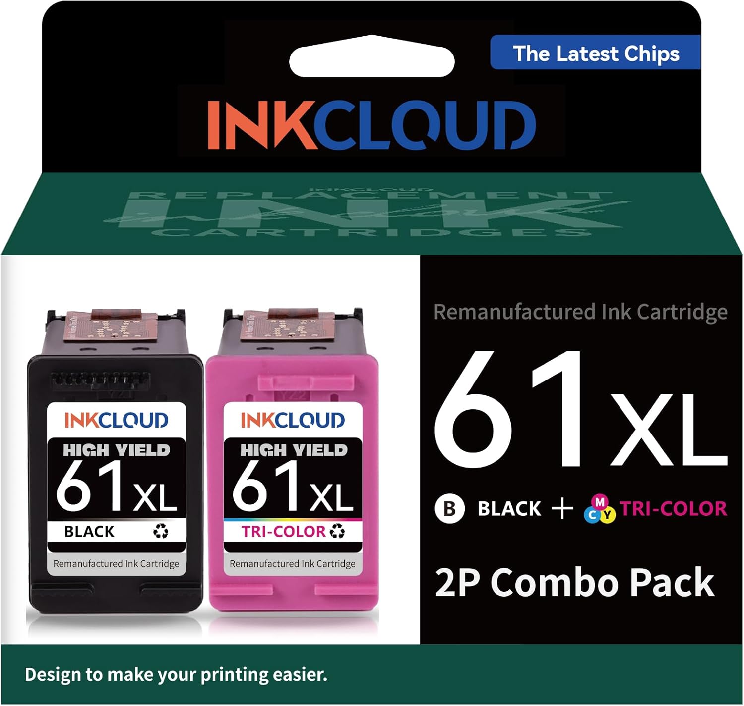 61XL Ink Cartridge Replacement for HP Ink 61 61XL Combo Pack Used with Envy 4500 4502 5530 5534 4630 2540 4502 OfficeJet 4630 4635 5535 4501 DeskJet 2514 3512 1000 1010 1510 Printer - Black Tri-Color