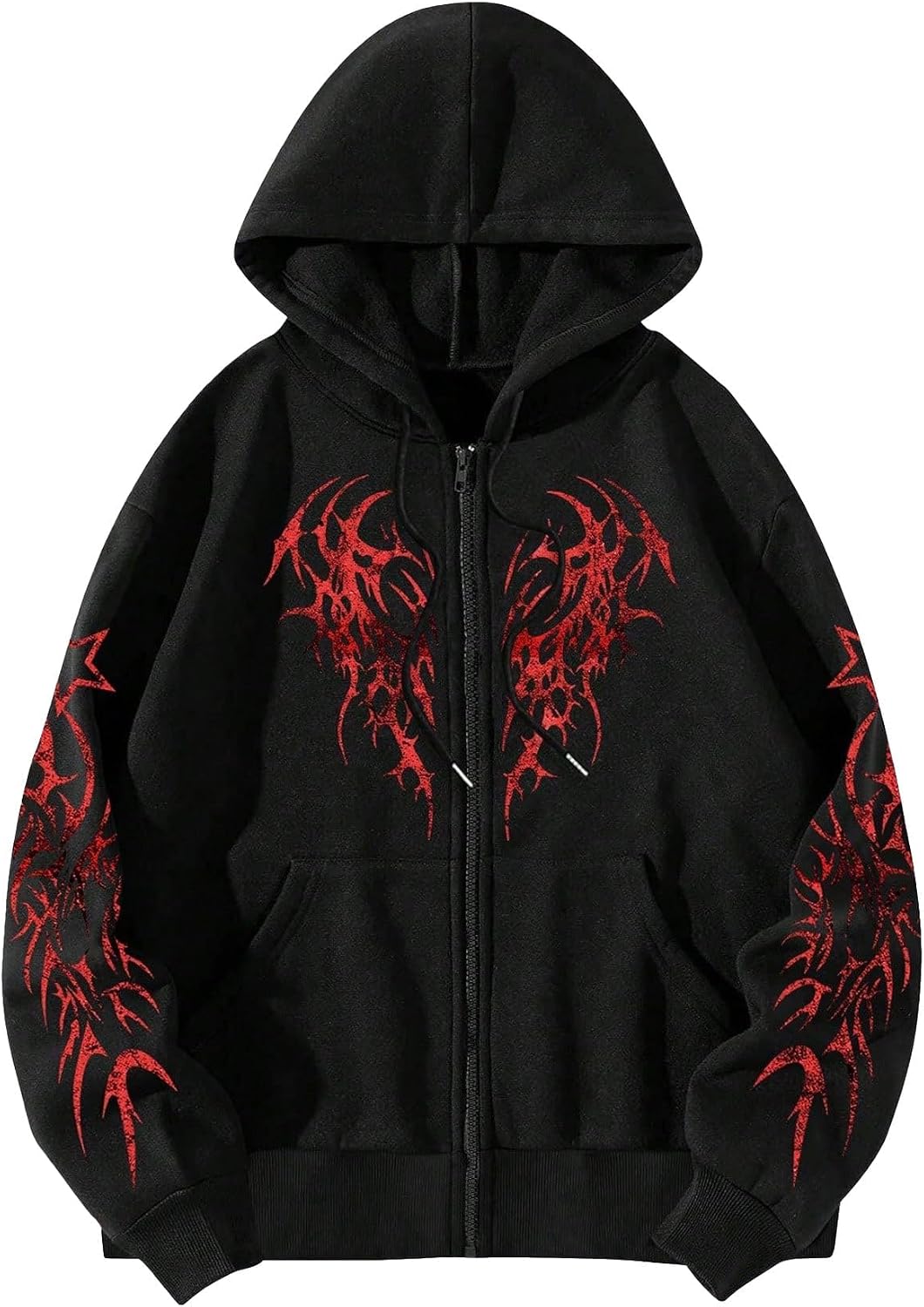 Floerns Men's Letter Print Long Sleeve Zip Up Hoodie Thermal Sweatshirt