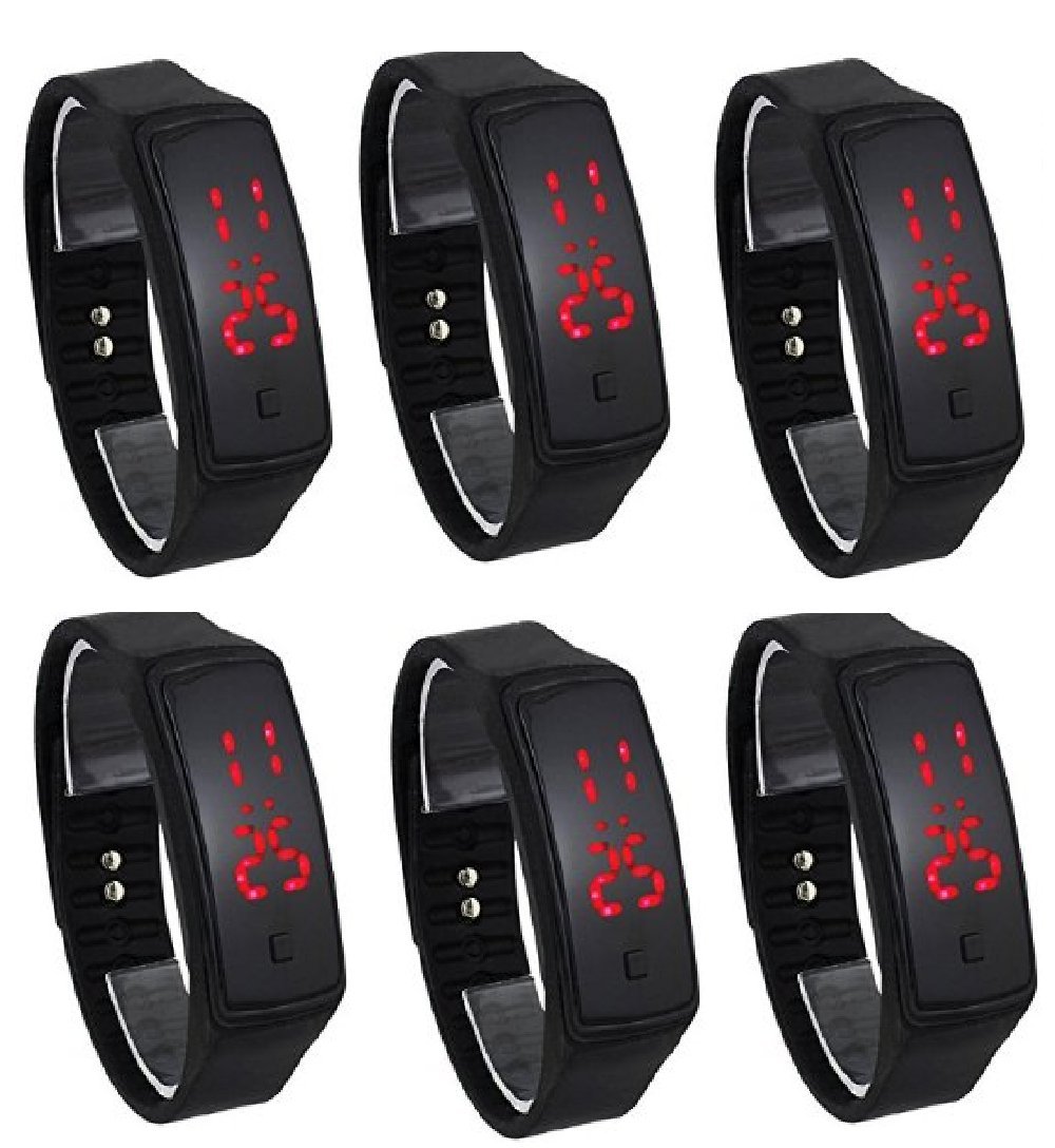 LEMONADE - Pack of 6 Black - Stylish Unisex Silicone Digital LED Bracelet Band Wrist Watch for Kids, Boys, Men, Girls, Women (B078ZJ48M4) Amazon Price History, Amazon Price Tracker