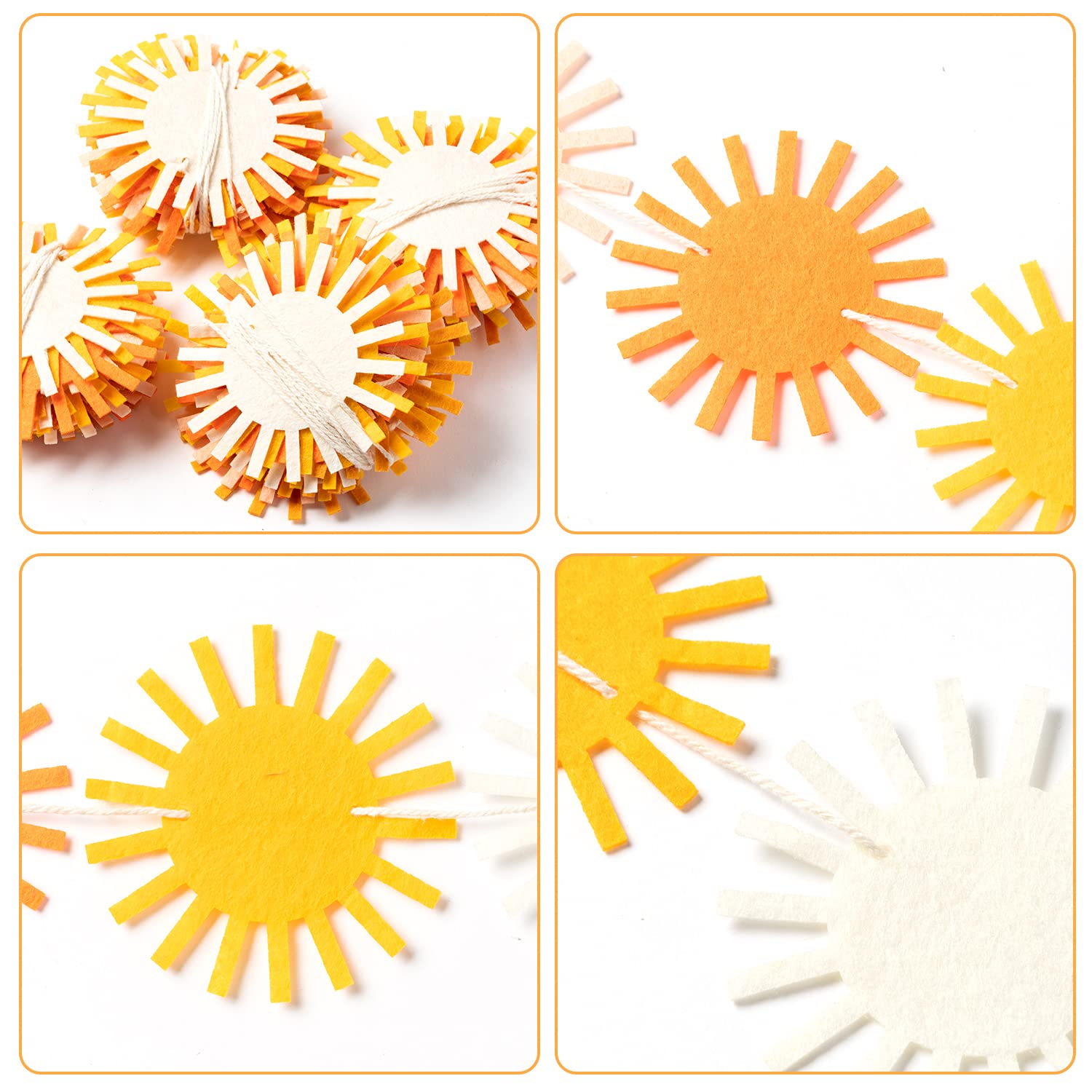 G1ngtar Boho Sun Garland Felt Artificial First Trip Around The Sun String Banner Hippie Boho Muted Sun Party Supplies Aesthetic Indoor Outdoor Party Decoration for Baby Shower Wedding 4Pcs - Image 3