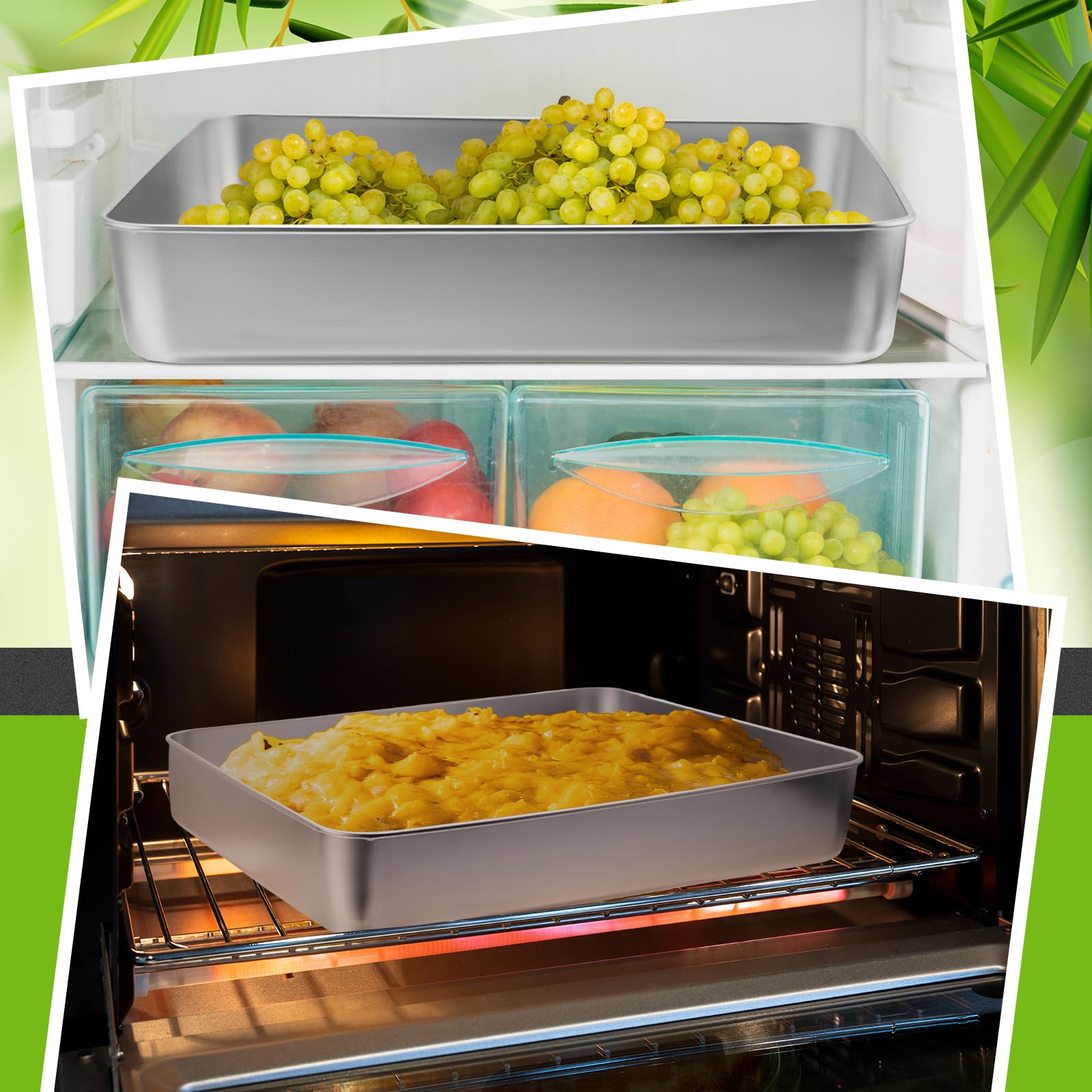 Tioncy Molde rectangular de acero inoxidable con tapa de 13/11/9 pulgadas con cubiertas, utensilios para hornear con tapas para pasteles, panes, cazuelas, pescado, verduras y más