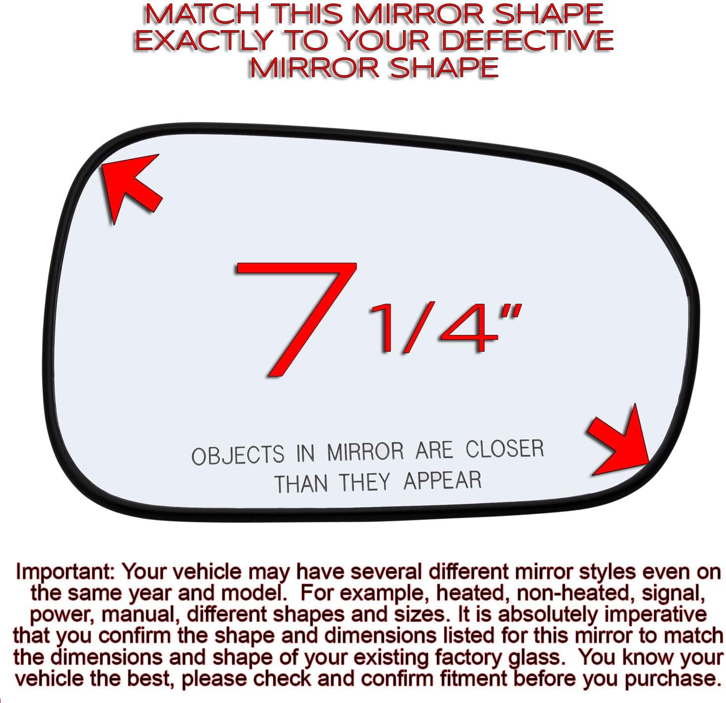 Passenger Side Mirror Glass Assembly With Plastic Backing Plate (Non-Heated) Compatible with 1998-2002 Honda Accord Sedan