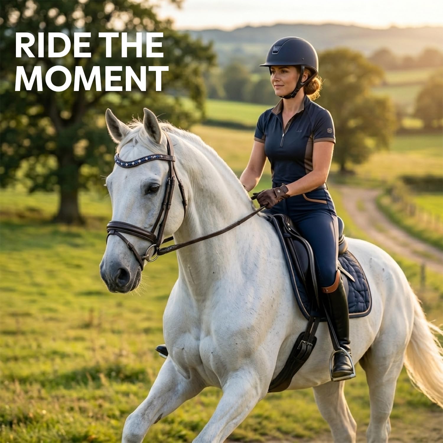 Equine Care Leather English Horse Bridle with Reins, Full Size, Choice of Browband Style, Padded Crown & Cavesson Noseband, Stainless Steel Hardware, Hunter Show Bridle.
