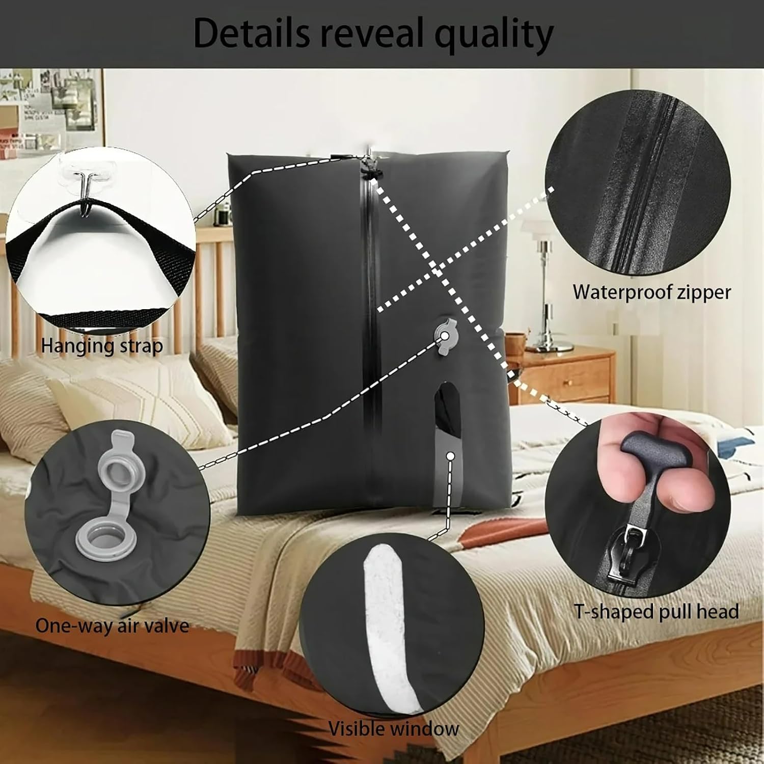 2PCS TPU Vacuum Bag for Travel, Reusable Compression Bag with IP67 Waterproof Zipper, Space Saver Bag for Suitcase, Backpack,with Windows