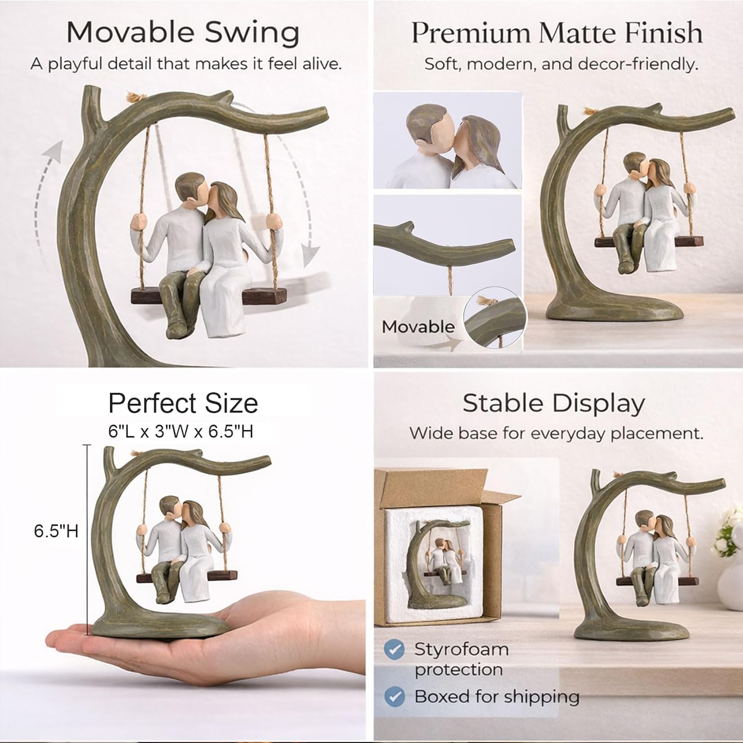 Resin Anniversary Wedding Gifts - Her/Him/Husband,Wedding Gifts for Couples, Birthday, Valentine's Day, Anniversary Keepsake, Resin Couple Statues Decor, Sculpted Hand-Painted Figure (Natural)