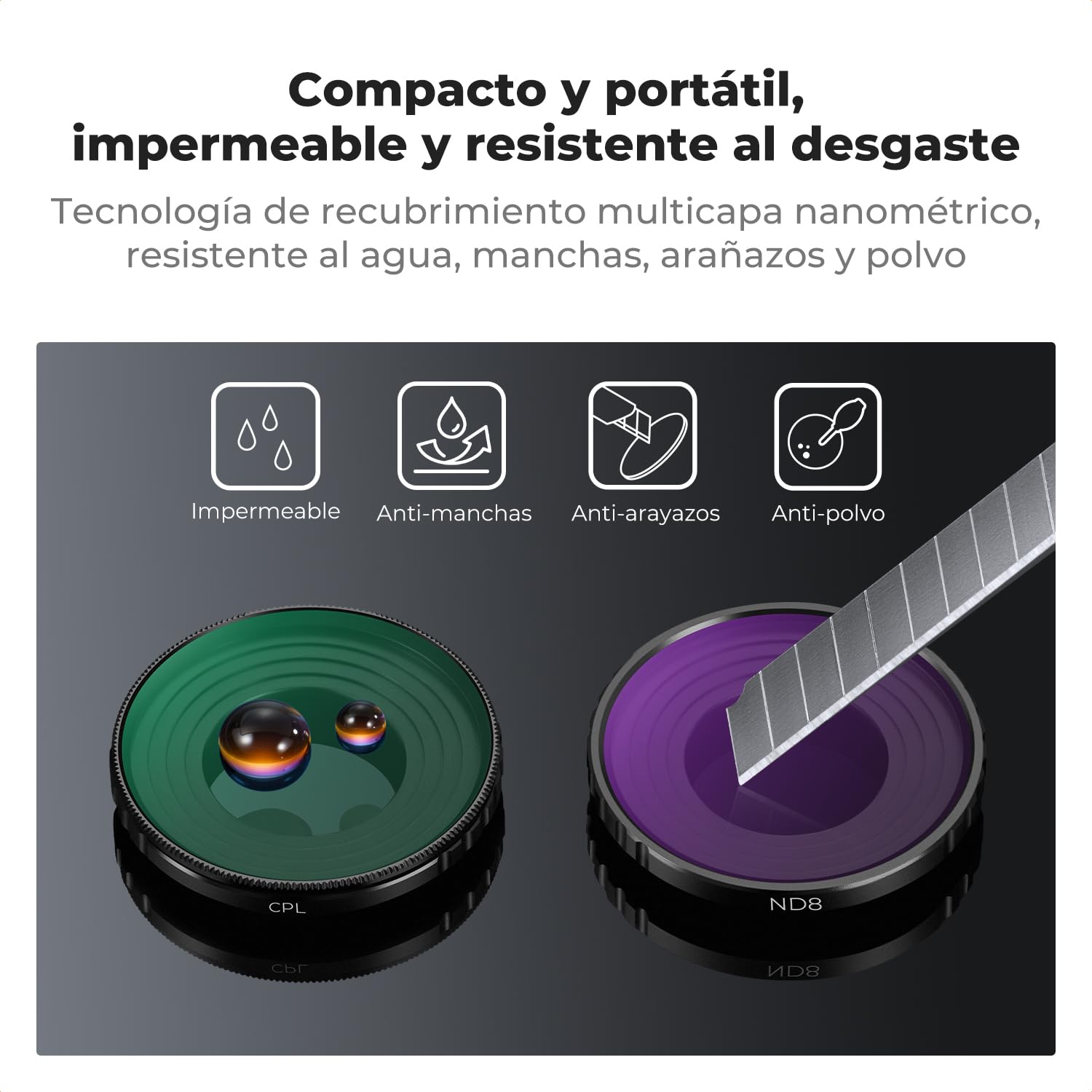 K&F CONCEPT Juego de Filtros ND Compatible con Cámara Vlogging dji Osmo Nano, Pack de 4 Filtros ND8/ND16/ND32/ND64 con Vidrio Óptico HD Multicapa, Accesorios para Lentes de Cámara de Acción