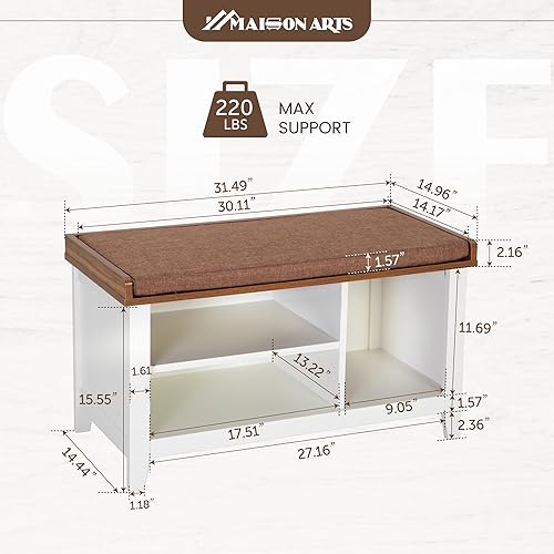 Miniatura 2 de MAISON ARTS Banco de zapatos, almacenamiento de zapatos de entrada con cojín de asiento acolchado, banco de almacenamiento de MDF de alta calidad