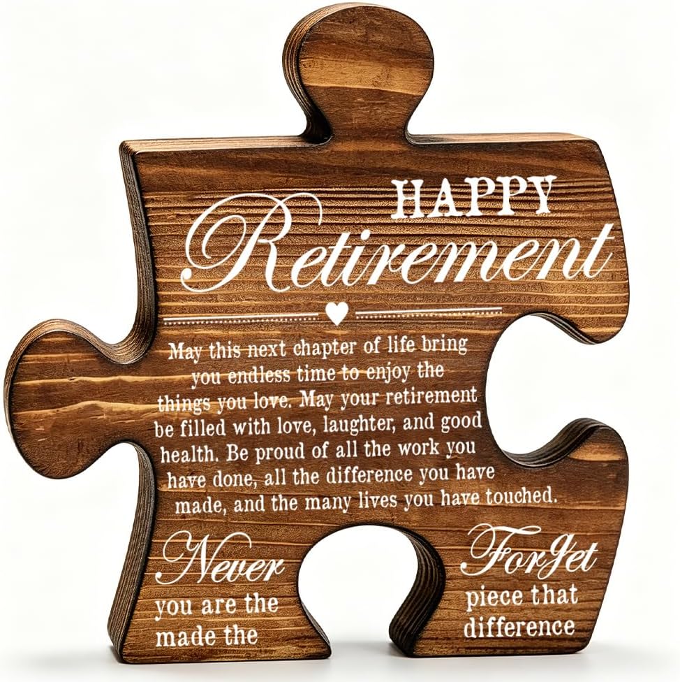 Wooden Puzzle Piece Sign, Retirement Keepsake Gift for Retiree, Appreciation Decor for Retired Professional, Ideal Retirement Recognition Decoration for Desk Display, 5.5x5.2 Inch, WVV14