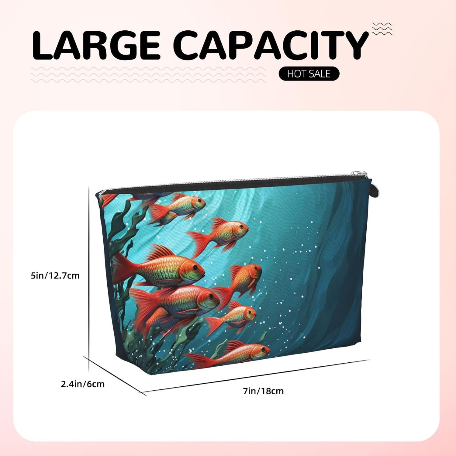 Leather Makeup Bag for Women Travel Toiletry Bag Fish Aquarium Cosmetic Bag Large Makeup Pouch with Zipper, Silver, One Size image 5