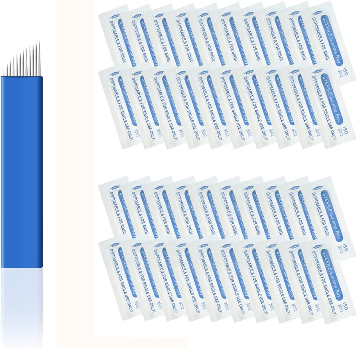 Pinkiou 50 Pcs Microblading Blade Micropigmentation Brow Lamination Makeup Manual Eyebrow Henna Disposable Sloped Needle Pin Bevel Shading (12Pin)