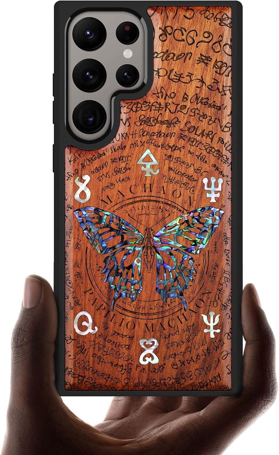 Carveit Designer Wooden Case for Samsung Galaxy S24 Ultra Case [Wood Engraving & Shell Inlay] Compatible with Wireless Chargers S24 Ultra Cover (Sami Turtles-Rosy)