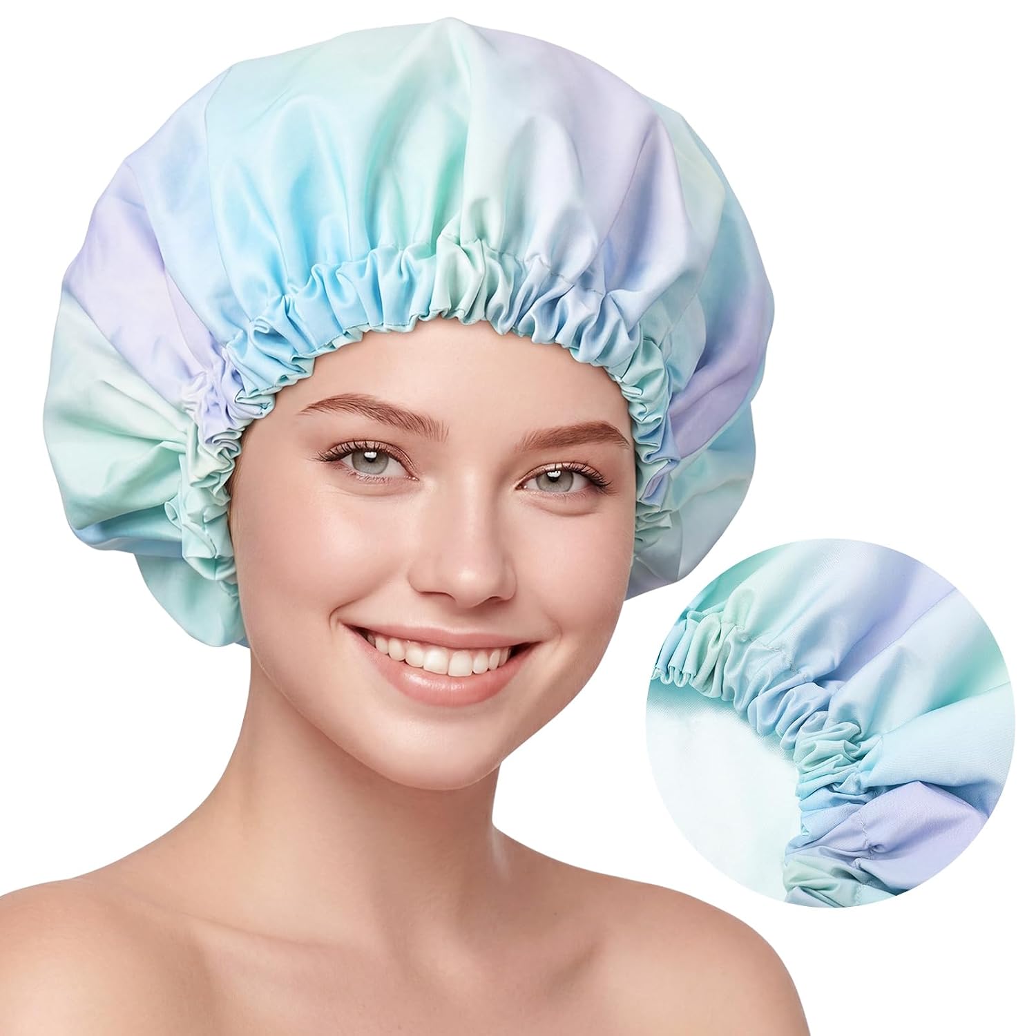Ramede Gradient Rainbow Shower Cap - Extra Large Waterproof Bonnet