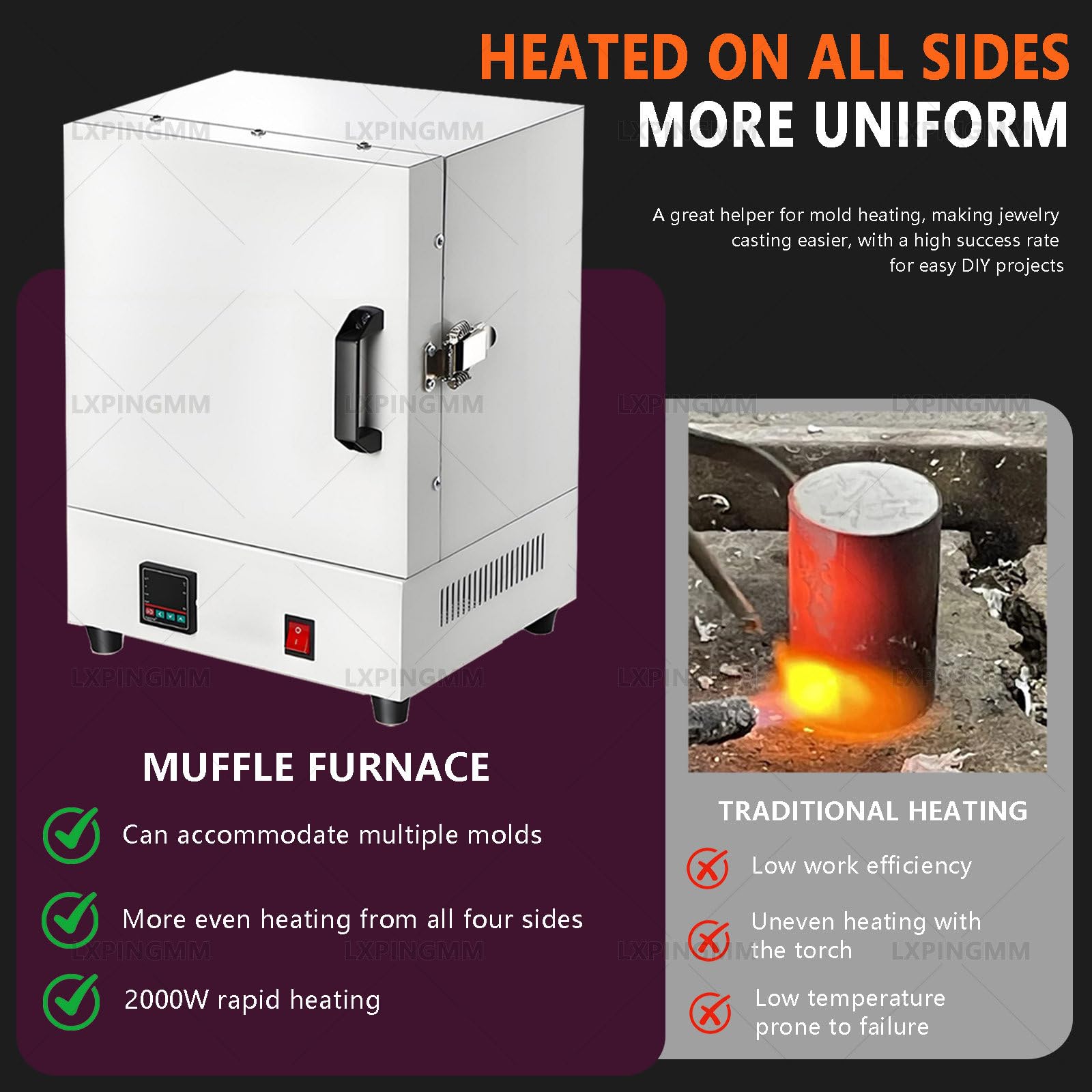 Horno de cerámica Horno eléctrico de Tratamiento térmico de 2000W, Horno de Alta Temperatura de 1150 ℃ para cerámica de Bricolaje, fabricación de Joyas, Tratamiento de Metales,Horno pequeño