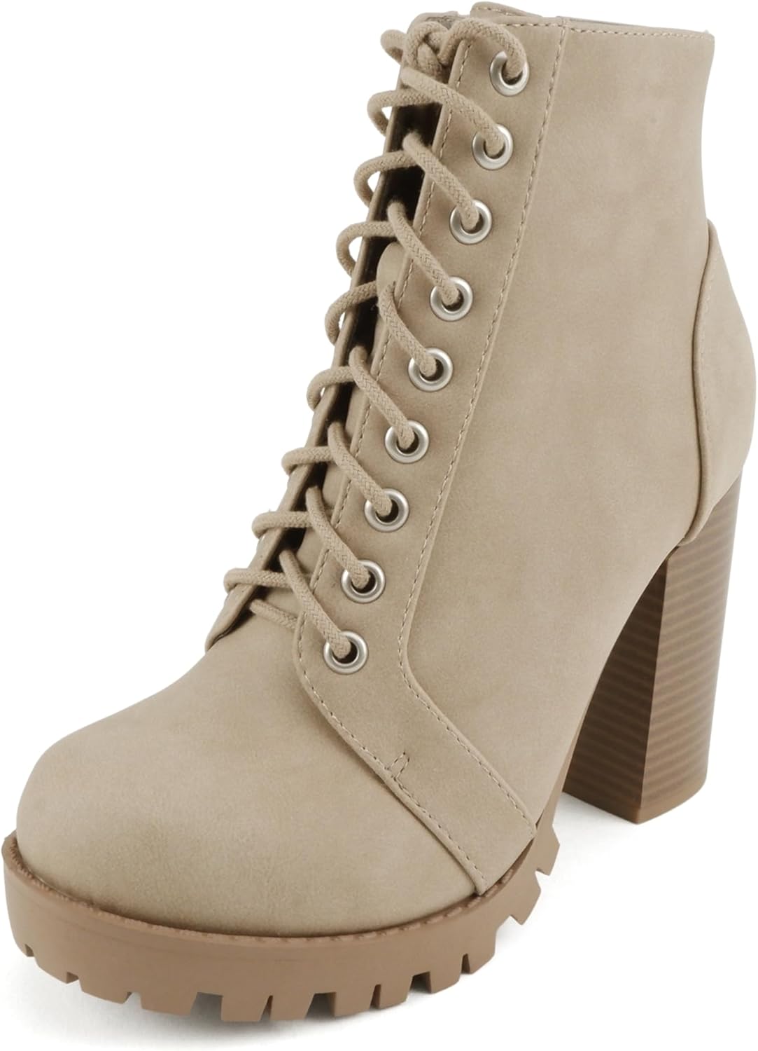 Soda Chalet – Fashion Lace up Military Inspired Ankle Boot with Stacked Heel and Side Zipper