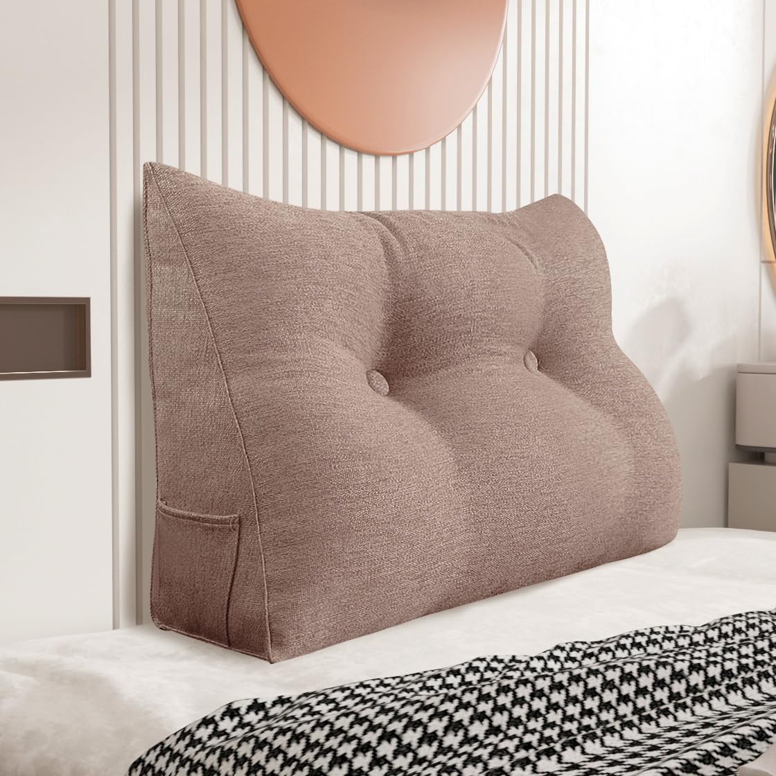 Johnear Cojín de cuña para cama, cojín de lectura, cojín de respaldo para sofá, cojín lumbar, cabecero de cama, grande, triangular, cuña de libros, cojín de apoyo (rosa oscuro, 60 cm)