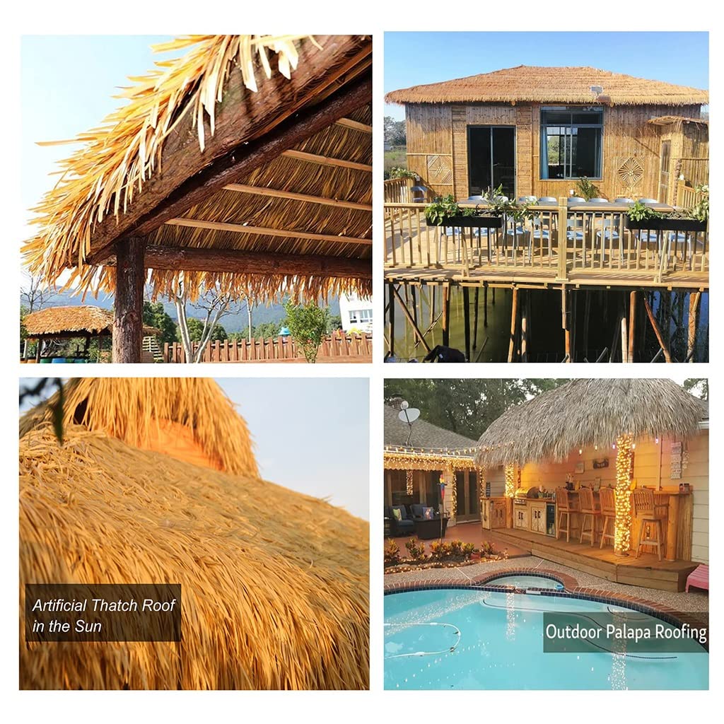 Palmenstroh-Rolle, künstliche Strohziegel für Dach, Tiki-Hütte, Bar, Garten, Terrasse, Heißschmelz-Simulations-Strohdach, bequem in Rollen geliefert