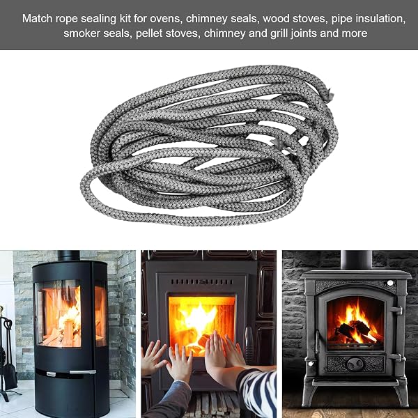 SIGANDG 3 Metri 10mm Guarnizione per Porta Stufa,Fibra di Vetro Corda Ignifuga per Stufa,Guarnizione Camino, Corda per Sportello Stufa Pellet Termocamino,Forno,Caldaia - 4