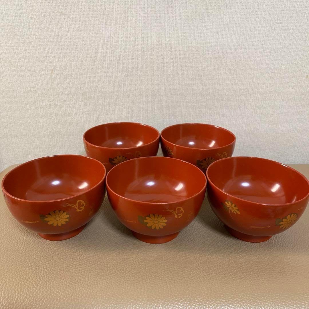 ほぼ 懐石道具 天然木製 本漆塗 千筋 雑煮椀 5客揃 溜塗 ほぼ 懐石道具