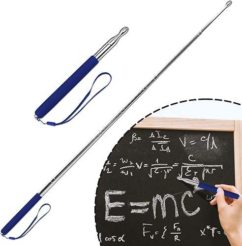 Puntero telescópico, puntero de enseñanza, con función de escritura capacitiva, punta de bolígrafo reemplazable, con cordón (azul)