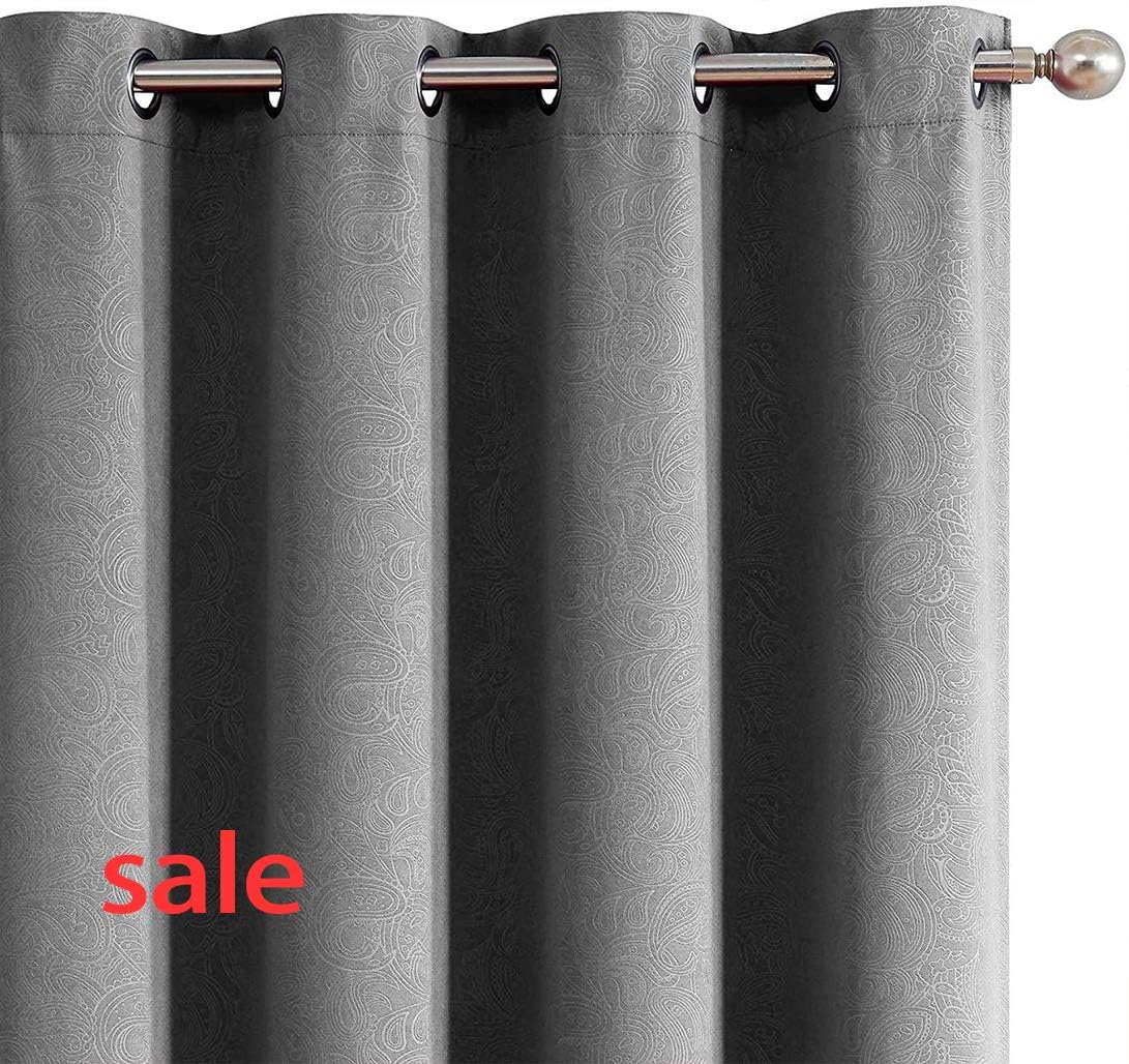 Fmfunctex Gray Paisley Full Blackout Curtain Panels 63" for Bedroom & Hotel Energy Efficient Thermal Insulaed Floral Pattern Window Drapes 1 Pair Grommet top