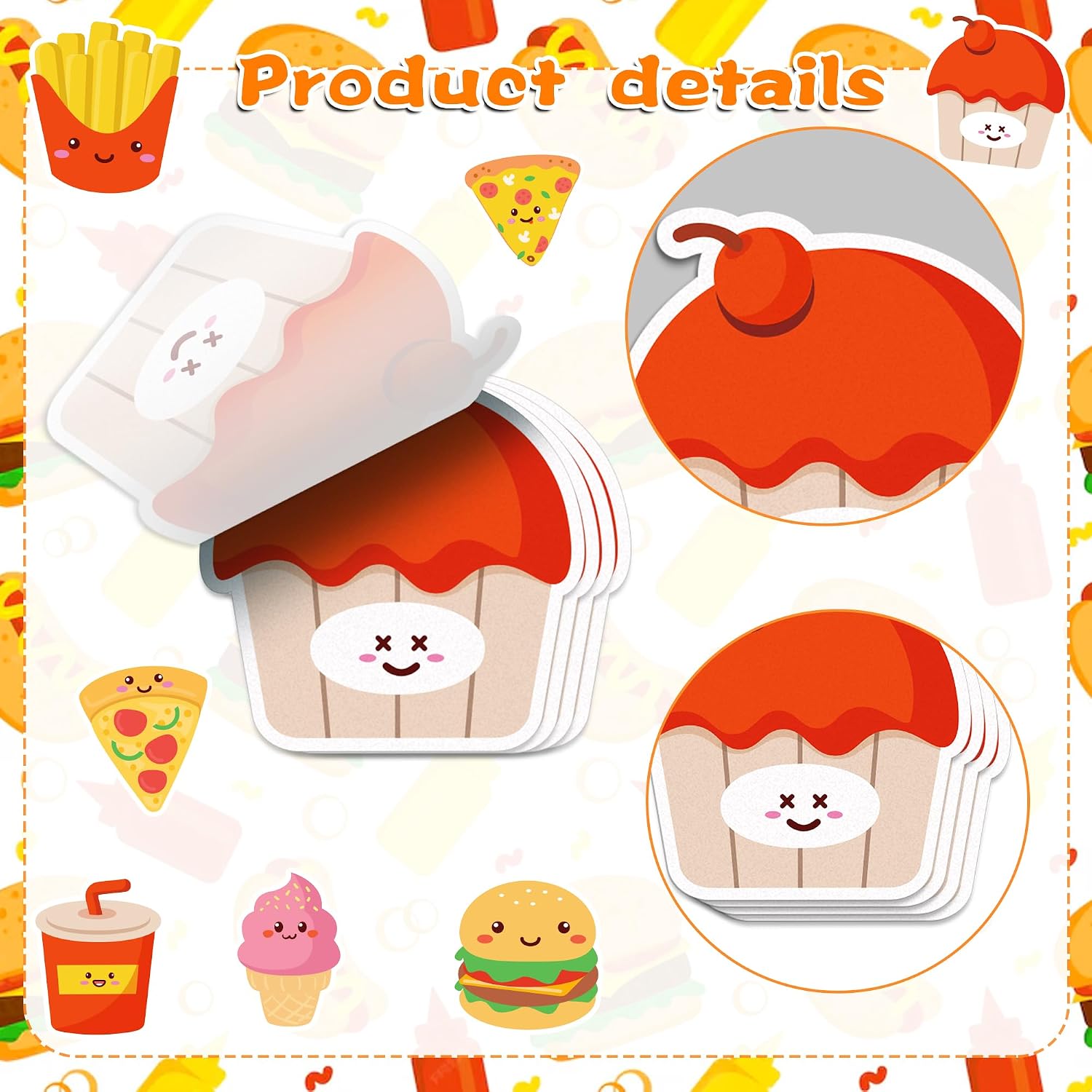 12 Pack Cartoon Fast Food Sticky Notes Set, 240 Sheets Pizza Hamburger Fries Ice Cream Sandwich Drink Cupcake Self-Stick Note Pads, Cute Funny Food Shaped Memo Notes for School Classroom Office Desk image 4