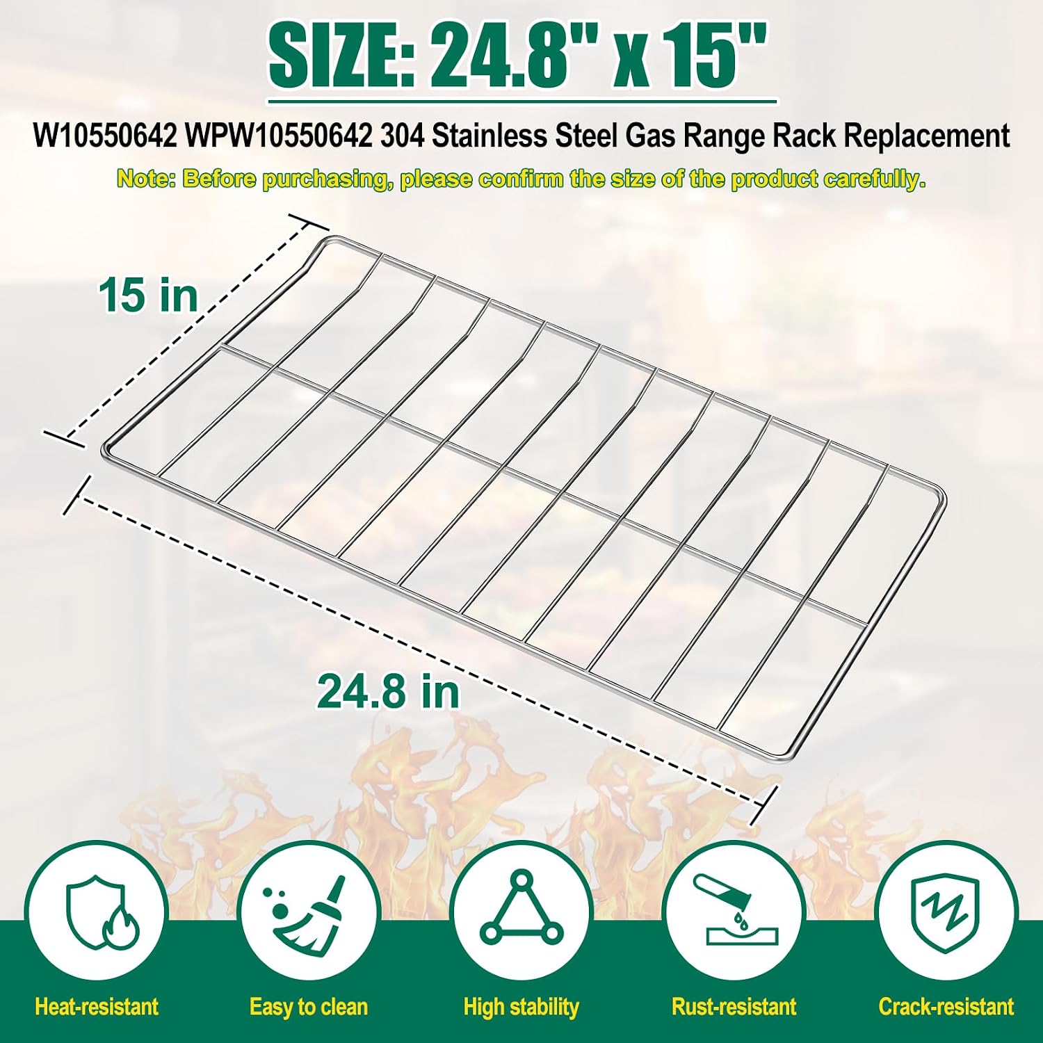 Upgraded 2 PACK W10550642 WPW10550642 304 Stainless Steel Gas Range Oven Stove Rack Replacement, Fit Whirlpool, Amana Oven Flat Racks WFG320M0MS, WFG320M0BS3, WFG505M0BS3 Metal Wire Racks