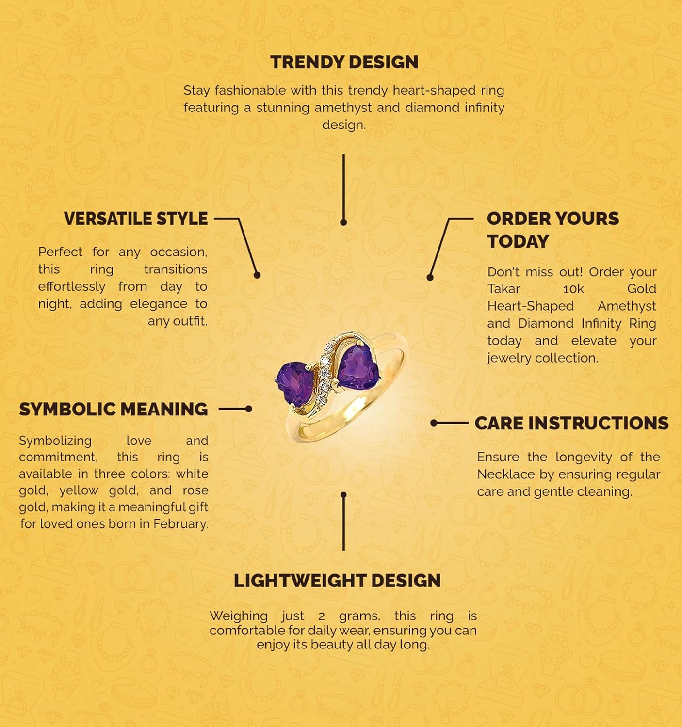 Takar 10k Gold Heart Birthstone Ring with Diamonds, Infinity Band Promise & Engagement Ring for Women, Genuine Gemstone Jewelry, Made in USA