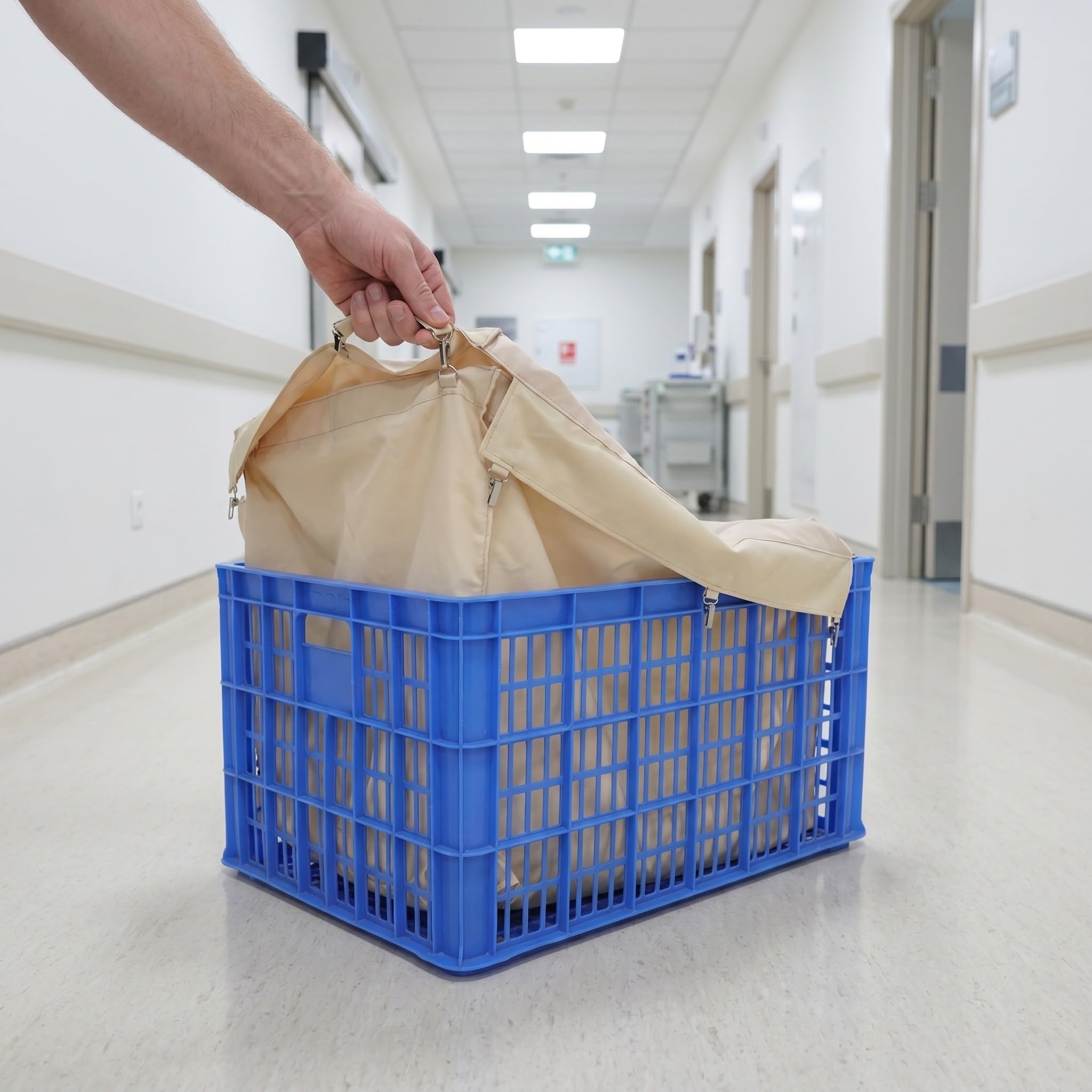 Sosoport Sacchetto Bordo Lavanderia Carrello Rimovibile in e Interno Beige Rettangolare 63cm con Fibbia Ferro Rinforzato Resistente Commerciale per Biancheria Sporca