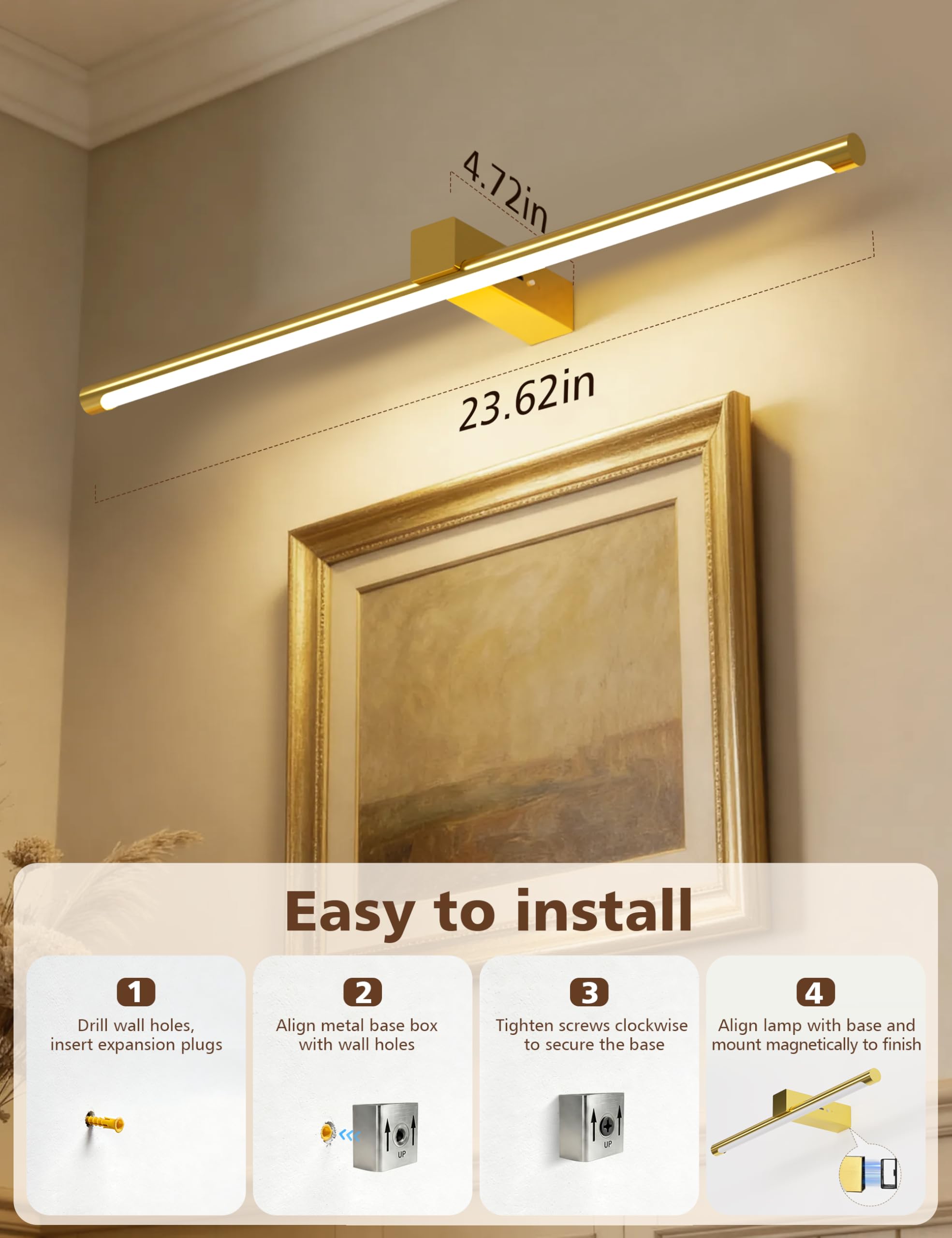 VOLISUN Luci per foto da parete, 5000 mAh, ricaricabili, funzionamento a batteria, 3 temperature di colore e dimmerabile continuamente, luce artistica da 220 lm per dipinti, gallerie, ritratti