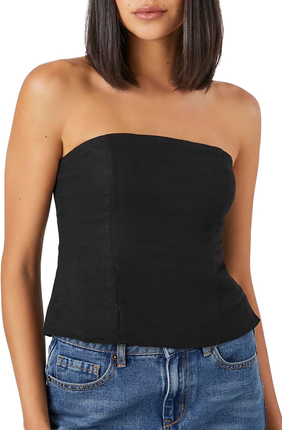 Forever 21 Womens Linen-Blend Smocked Tube Top