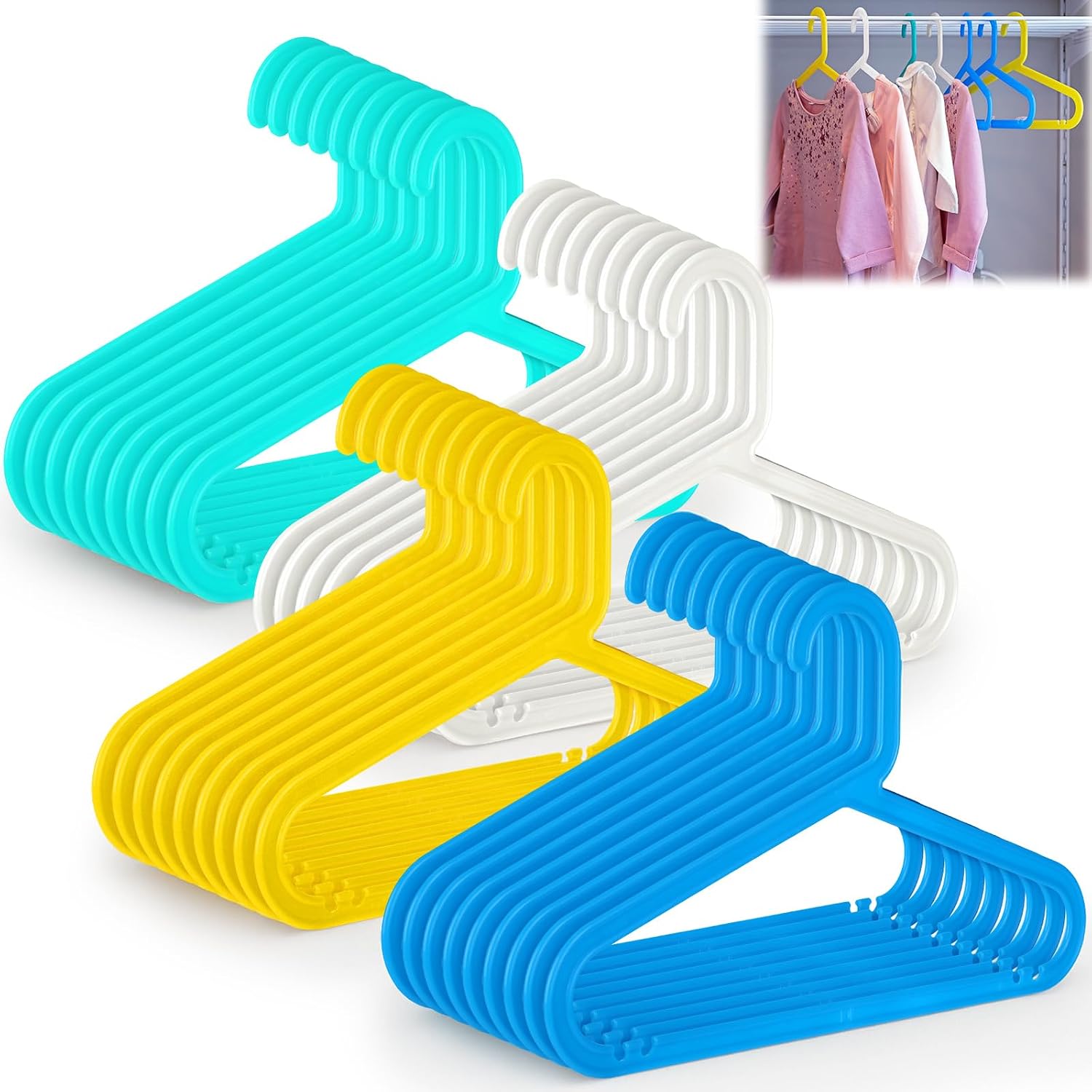 Thyle 36 Pcs Kids Plastic Hangers, 13 Inch Baby Clothes Organizers for Closet, 4 Bright Colors Non Slip Toddler Infant Childrens Coat Rack, Space Saving Youth Wardrobe Storage Accessories