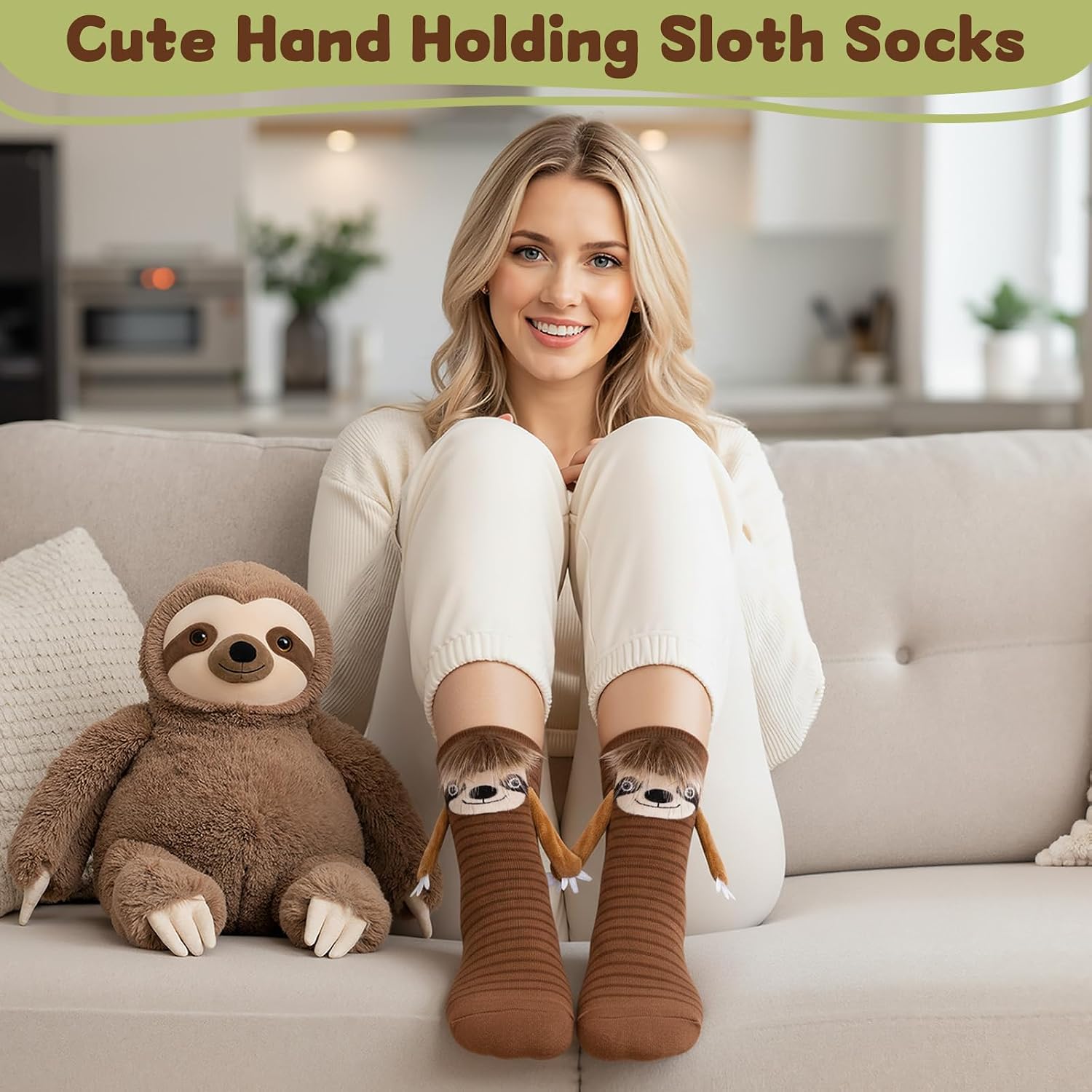 FunisFun Sloth Socks with Magnetic Holding Hands Funny Animal Crazy Socks for Women Kids Ideal Sloth Gifts for Girls Birthday