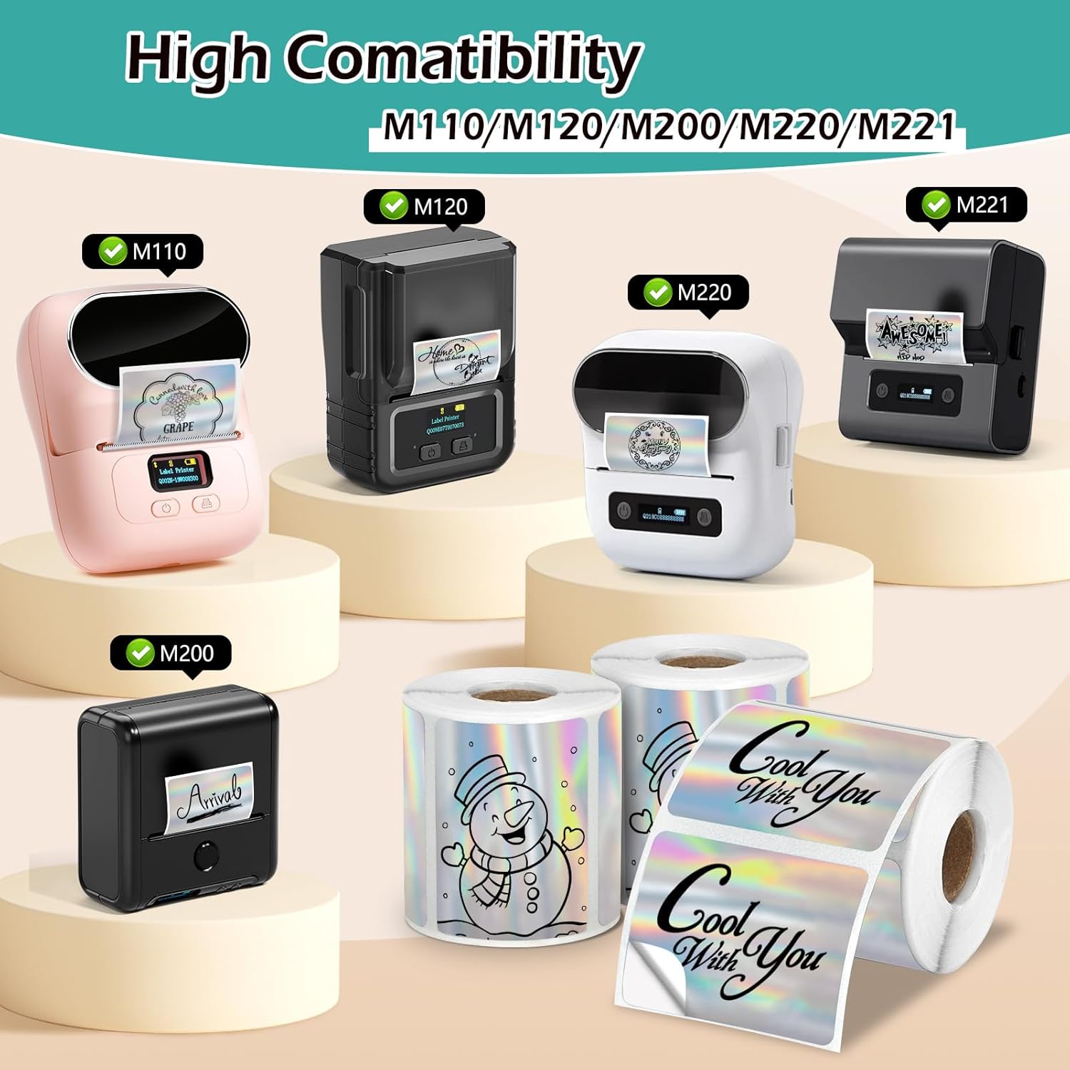 3 Rolls Holographic Thermal Labels 40 * 30mm Square Sliver Custom Sticker for Phomemo M110/M220/M120/M221/241BT Label Maker Printer Waterproof Label Paper for Name,Logo,Barcode,Price - Image 4