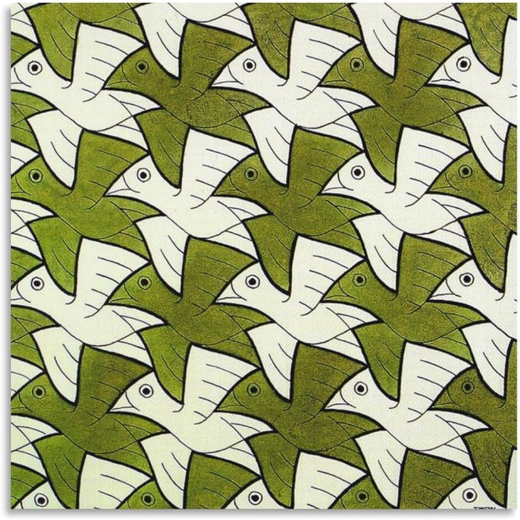 Rikin Liuff Watercolor Bird by M.C. Escher Poster and Prints Abstract Wall Art M.C. Escher Canvas Painting for Office Home Wall Picture Decor 50x50cm Unframed