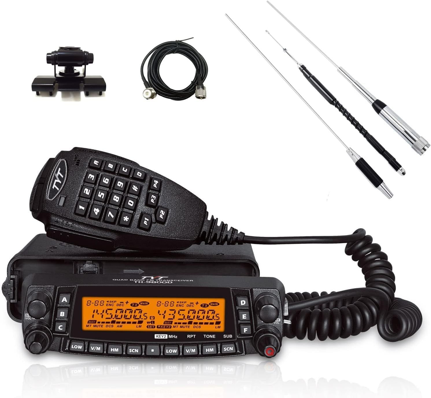TYT TH-9800D Plus Version Quad Band Cross-Band 50W Mobile Transceiver with Quad Band Mobile Radio Antenna
