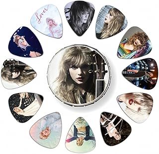 12 Packs Guitar Picks with Tin Box Tay-lor Fans Love 0.71mm Portrait Celluloid Guitar Pick for Acoustic Guitar, Violin, Uk...