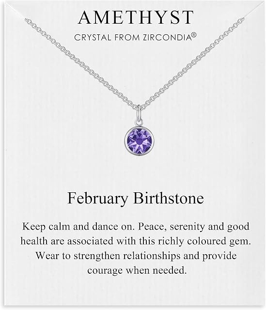 Philip Jones February (Amethyst) Birthstone Necklace Created with Zircondia® Crystals