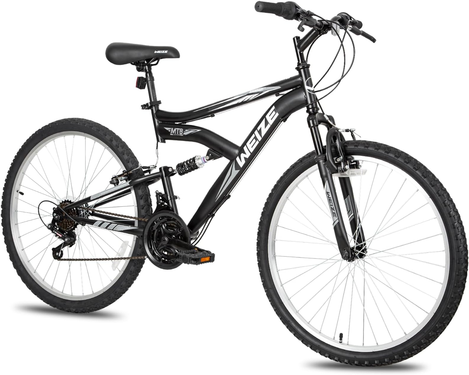 WEIZE Mountain Bike, 26/27.5 inch Outdoor Cycling Bike,18-Speed/High-Carbon Steel/Dual Full Suspension, Adjustable Ergonomic Seat for Men Women Adult, MTB Bicycle with Suspension Fork,Sleek Colors